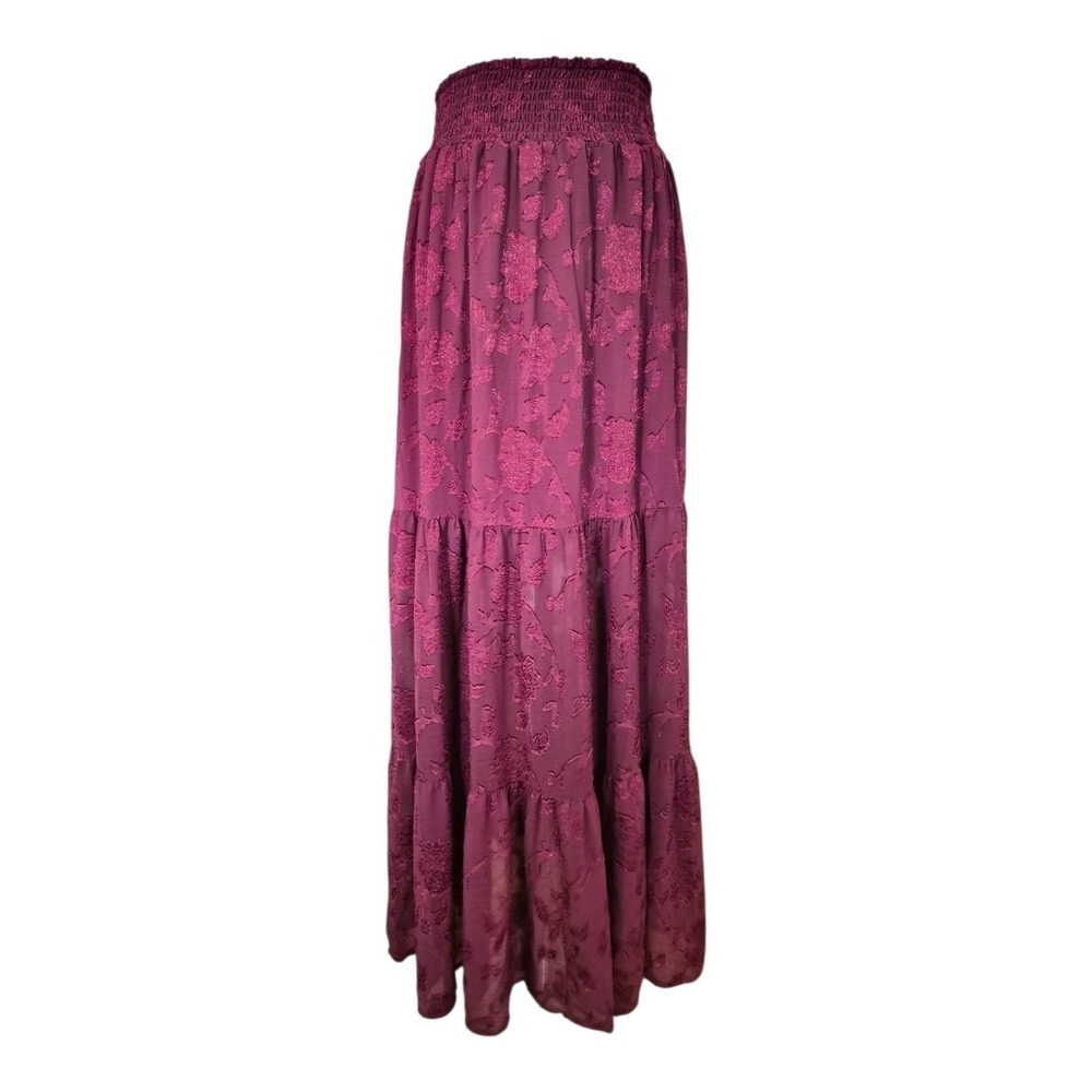 Altar'd State Veronique Lace Tiered Maxi Skirt Burgundy Festival‎ Boho NWOT S
